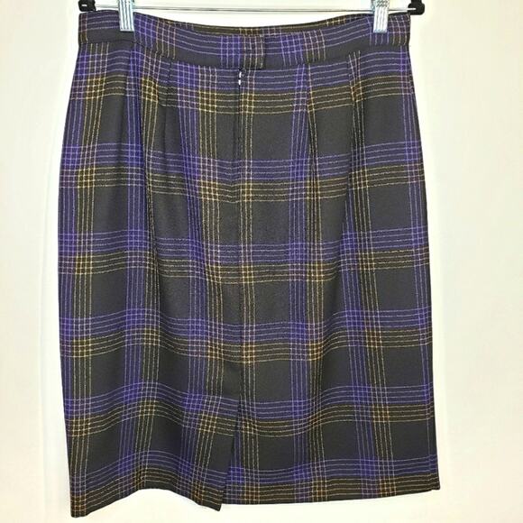 Vintage Career Guild Plaid Purple and Black Lined Pencile Skirt U.S.A. Size 16 - Picture 4 of 7